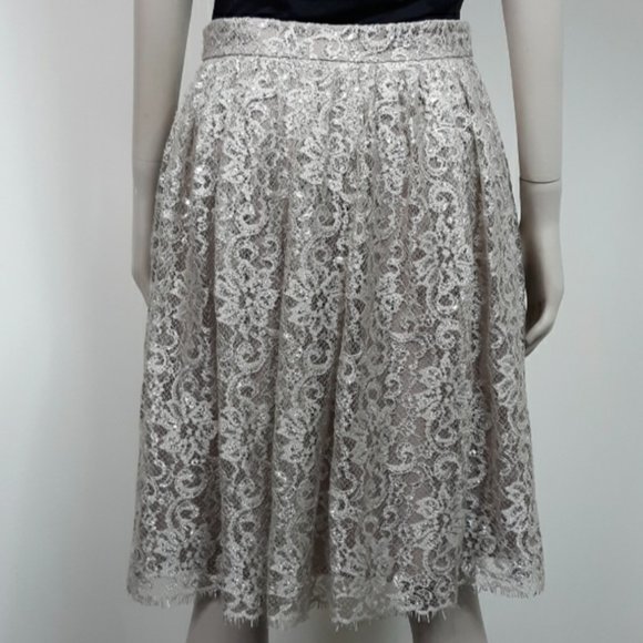 HD IN PARIS || ANTHROPOLOGIE Beige Silver gray floral lace skirt - Size 6 - Picture 2 of 7